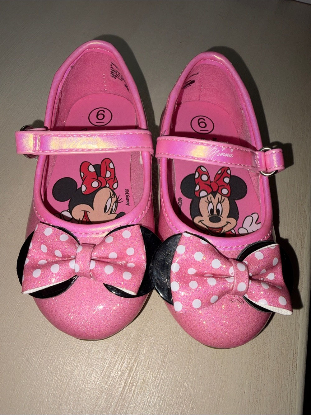 Disney Pink Minnie Mouse Glitter Mary Jane Shoes with Polka Dot Bows